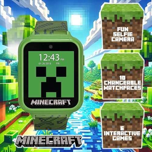 Minecraft Kids Smart Watch – Touchscreen Interactive Watch with 10 Customizable Clock Faces, Built-in Camera, Video Recorder, Alarm, Calculator, Games & Pedometer – Fits Wrists 5.5" to 8" thumbnail 4