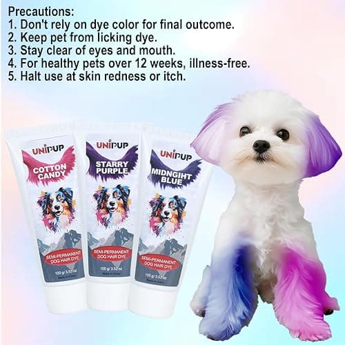 UNIPUP Semi-Permanent Dog Hair Dye Safe and Gentle Pet Hair Dye for Dogs, Cats and All Pets U-PHD02（Cotton Candy thumbnail 6