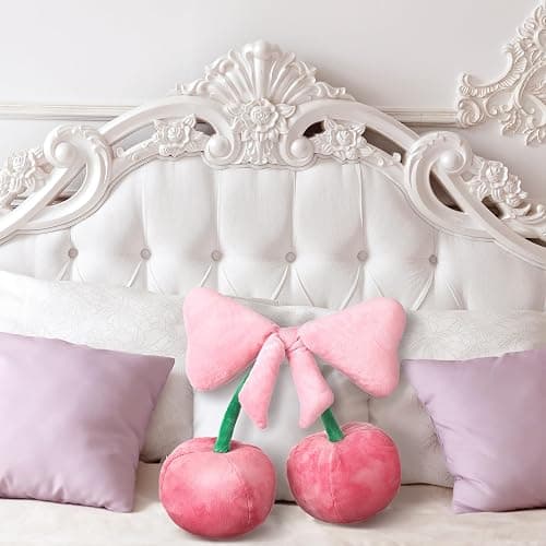 Beeveer Bow Pillow Cherry Throw Pillow Aesthetic Cute Coquette Room Decor Funny Preppy Cherry Cushions for Bedroom Living Room Sofa Bed Chair Decoration (Pink,Small) thumbnail 4