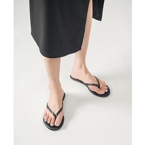 LULLASONG Flip Flops For Women Comfortable Round Toe Beach Sandals Thong Strap Slides Slip On Dressy Flats Sandals For Women thumbnail 2