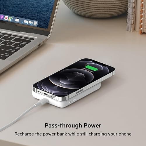 Belkin Portable Charger, MagSafe Charger Wireless Power Bank - 7.5W Wireless Charger - Portable Magnetic Battery Pack - iPhone 16, 15, 14, 13, Plus, Pro, Max, AirPods, Google Pixel 10, etc. - White thumbnail 7