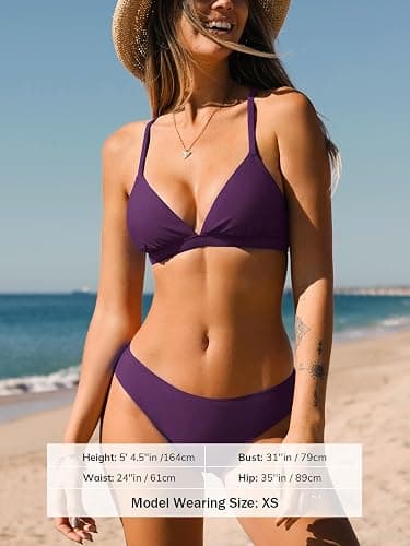 CUPSHE Bikini Set for Women Two Piece Swimsuits V Neck Low Rise Crisscross Back Self Tie Spaghetti Straps thumbnail 3