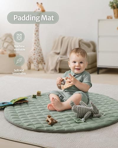 Blissful Diary Baby Play Gym Mat, Play Mat Activity Mat with 6 Detachable Toys for Stage-Based Sensory & Motor Skill Development, Easy to Install & Clean, Baby Essentials Gift, Sage Green thumbnail 6