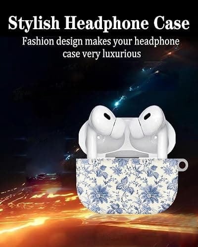 Compatible with AirPod Pro 2nd//1st Generation Case Cover with Gold Keychain,Full Protective Shockproof Wireless Headphone Case for Airpod Pro 2023/2022/2019 Delicate Blue Flowers thumbnail 4