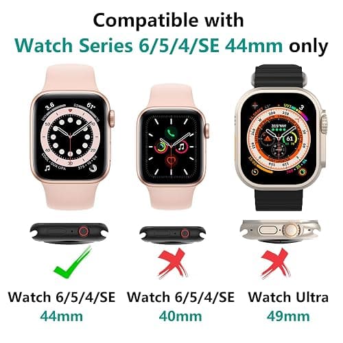 Bigqin 5 Pièces Coque Compatible avec Apple Watch Series 6/5/4 SE/SE2/SE3 44mm, Film Protection d'écran Trempé Coque, Protection Complète Anti-rayures,Transparent, Noir, Argent, Rose, Officiel thumbnail 2