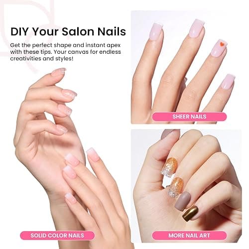 Beetles Tipex Gel Nail Kit Extra Short Square: 16 Sizes Instant Apex Nail Tips, 224 Pcs Pre-Building False Nail Tips with Tipex Nail Glue, Mini Nail Lamp-Thick Acrylic Nail Set thumbnail 2