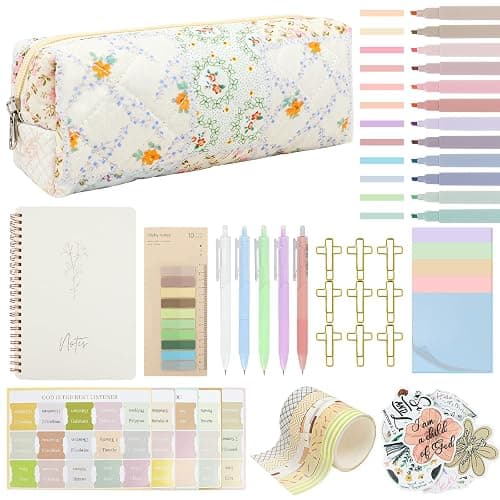 DRANSMIC Bible Study Supplies Journaling Kit with Pen Cas, Tabs, Notebook and No Bleed Highlighter, Aesthetic Book Annotation Kit, Christian Gifts for Women Grils Friends(Spliced Flower) - Image 1