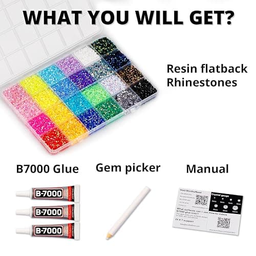 31000Pcs Rhinestones for Bedazzling, 3mm Bedazzler Kit with Flatback Rhinestones for Clothes Crafting Crafts Nails Clothing, Flat Back Resin Rainbow Colorful Colored Crystal with B 7000 Glue Clear thumbnail 2