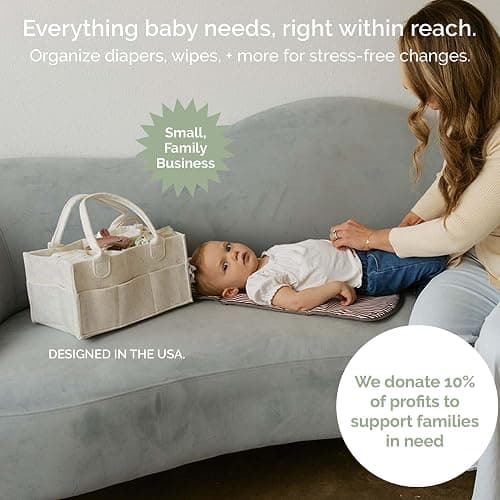 Parker Baby Co. Felt Diaper Caddy Organizer - Large, White | Portable nursery storage bin for diapers, wipes, bottles & baby essentials for home/car. Soft felt, foldable design 13x9x7" thumbnail 4