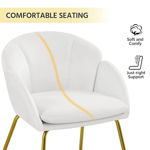 Yaheetech Modern Velvet Vanity Chair Armchair, Flower Shaped Makeup Chair with Golden Metal Legs for Living Room/Makeup Room/Bedroom/Home Office/Kitchen, White thumbnail 8