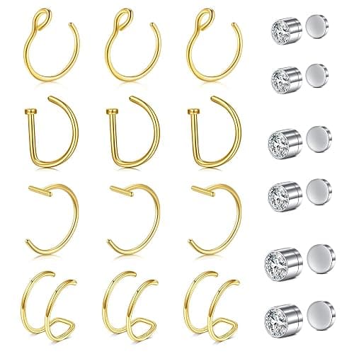JFORYOU Fake Nose Ring Fake Septum Fake Nose Ring Hoop Fake Nose Rings for Women Faux Nose Piercing Spring Clip on No Pierced Non Piercing Faux Body Piercing Jewelry for Women Men - Image 1