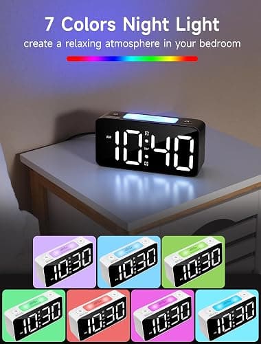 Cadmos Super Loud Alarm Clock for Heavy Sleepers Adults,Digital Clock with 7 Color NightLight,Adjustable Volume,USB Charger,Small Clocks for Bedrooms Bedside,ok to Wake for Kids,Teens (Black+RGB) thumbnail 4
