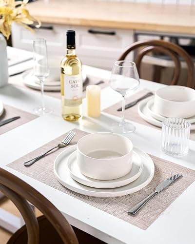 Famiware Porcelain Dinnerware Set, 18-Piece Modern Plate and Bowl Set, dish set for 6, Microwave and Dishwasher Safe Tableware, White thumbnail 2