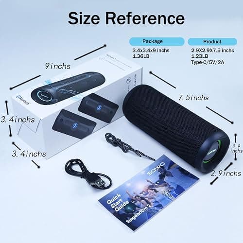 Wireless Portable Speaker,IPX7 Waterproof Bluetooth Speaker, 25W Loud Stereo Sound, Bassboom Technology, TWS Pairing, Built-in Mic, 16H Playtime with Lights for Home Outdoor - Black - Black thumbnail 8