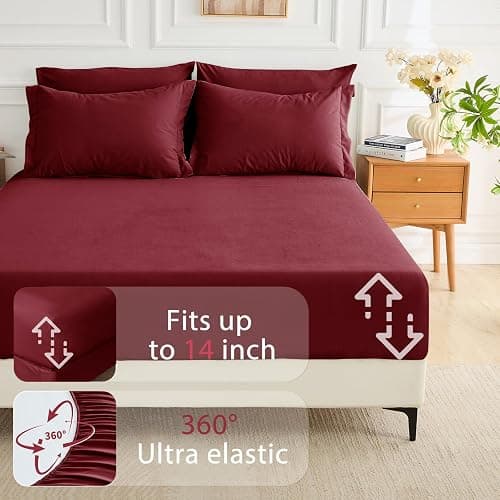 MUXHOMO 7 Pieces Full Comforter Set, Soft Bed in a Bag Full Size, All Season Bedding Set with Comforter, Flat Sheet, Fitted Sheet, Pillowcases & Shams, Burgundy Red thumbnail 6