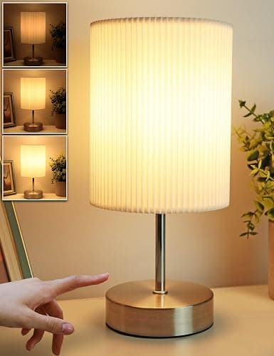 HSLighting Bedside Lamps, Touch Control Table Lamp 3-Way Dimmable Small Lamp with 3D Pleats Fabric Shade LED Minimalist Nightstand Warm White for Christmas Xmas Bedroom Living Room Gift Decor - Image 1