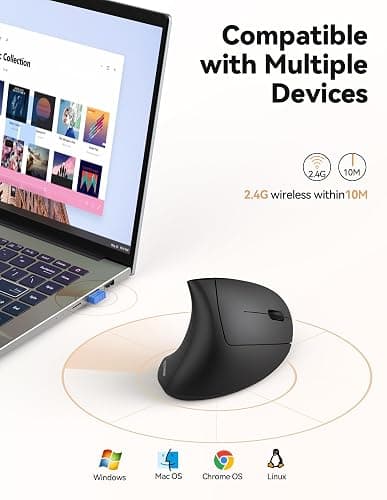 TechRise Ergonomic Mouse, 4800 DPI Wireless Vertical Mouse, 2.4G Optical Computer Mouse with 5 Adjustable DPI, Silent Mouse with 6 Ergo Buttons for PC/Laptop/Mac, Black thumbnail 7