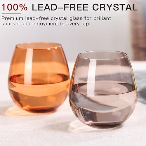 Colored Stemless Wine Glasses Set of 6-15 oz -【Hand-Blown】 Colored Drinking Glasses, European Design Crystal Glass For Red & White Wine, Unique Gifts for Wedding, Birthday(Multicolor) thumbnail 7