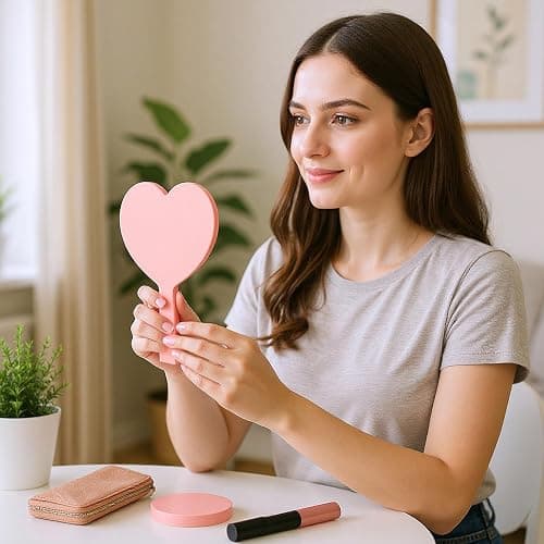 Limbeuuu 15 Pcs Heart Shaped Handheld Mirror Small Travel Makeup Mirrors with Handle Mini Heart Bulk Plastic Cosmetic Gift for Women (Bright Color) thumbnail 2