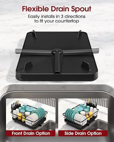 Sakugi Dish Drying Rack Compact Dish Racks Drain Board Dark Black Large | For Kitchen Counter, Stainless Steel, Use in Sink & on Countertop, Durable, Space-Saving thumbnail 5