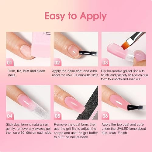 ROSALIND MINI Poly Nail Gel Kit, 8 Colors 0.34oz Each Tube Poly Nails Gel Starter Kit with Slip Solution and Mini UV Lamp, Clear Nude Purple Gels Extension Set for Beginners thumbnail 9
