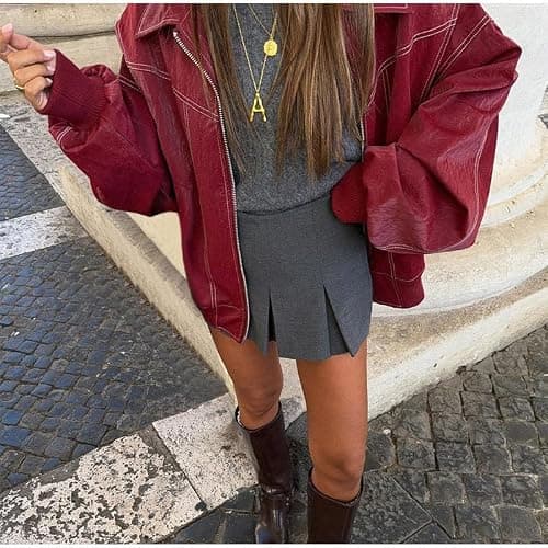 utcoco Women's Faux Leather Motorcycle Jacket Oversized Zip Up Winter Coat Outerwear 2025 Fall Fashion Clothes thumbnail 2