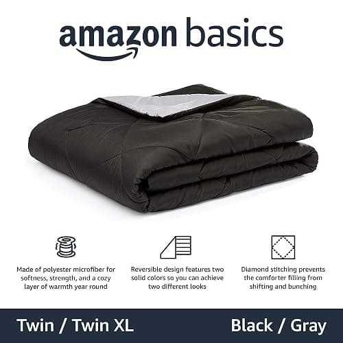 Amazon Basics Comforter Blanket Twin/Twin XL, Reversible Lightweight Microfiber All Season Blanket, Black/Grey thumbnail 3