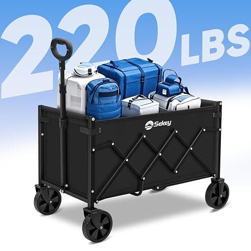 Sekey Wagon Cart with Wheels with 220LBS Capacity,Heavy Duty Wagon Carts Foldable,Lightweight Utility Portable Cart for Grocery, Shopping, Garden, Camping. Black thumbnail 4