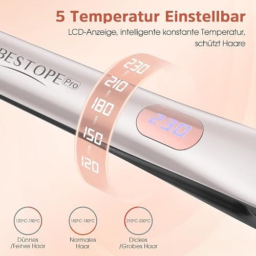 BESTOPE PRO 2 In 1 Glätteisen Locken und Glätten, 15S Schnelle Hitze, Ionenkeramische Haarglätter, Frizz Reduzieren, 3D-Schwebepanel verhindert Haarziehen, LCD-Display, 120-230°C thumbnail 2