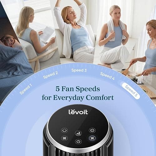 Levoit Tower Fan for Bedroom, 28ft/s Fans that Blow Cold Air, 28dB Quiet | Standing Floor Fan for Room, 90° Oscillating, 5 Speeds 4 Modes & Temp Sensor, Bladeless, 12H Timer, Remoter, 36 inch, White thumbnail 6