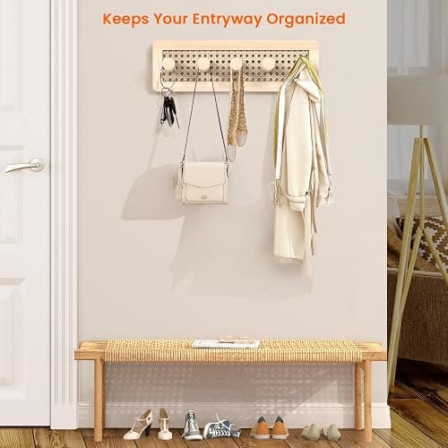Homode Wooden Wall Hooks, Wall Mounted Coat Rack for Entryway, Boho Wood Pegs for Hanging Coats and Hats, Decorative Coat Hanger Purse Holder for Towel Key Jacket Bag Leash Cap thumbnail 6