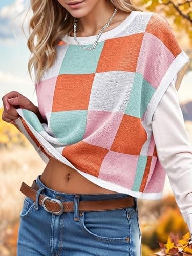 Womens Fall Crop Tops 2025 Cap Short Sleeve Sweater Western Loose Pullover Business Vacation Outfits Trendy Winter Top thumbnail 2