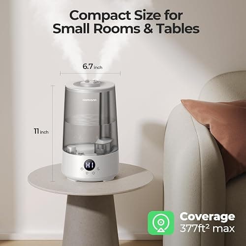 Homvana Humidifiers for Bedroom Home, 3.6 L Cool Mist Top-Fill 34H Super Long Time, Quiet 16dB, Baby Humidifier, Oil Diffuser Large, Plants, Nursery, Office BPA FREE, 7 Color Light (Grey) thumbnail 2