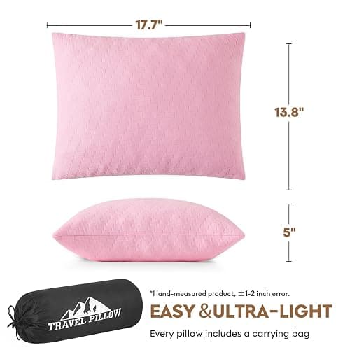 PEUJEW Small Shredded Memory Foam Pillow, Camping Pillow Travel Pillow - Compressible Medium Firm, Breathable Cover, Ideal Backpacking Hiking, Airplane and Car (Apricot Pink, M) thumbnail 3