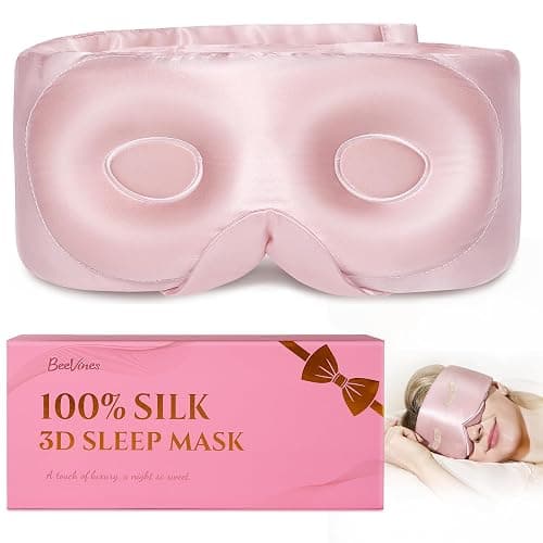 BeeVines Pure Silk 3D Sleep Mask for Women, Luxury 100% 22 Momme Mulberry Silk 3D Contoured Eye Mask for Lash Extensions, Zero Eye Pressure & Blackout Blindfold for Sleeping, with Adjustable Band - Image 1