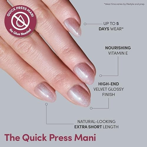 Glamnetic Quick Press Mani - No Glue Press On Nails, Just Peel and Stick, Oval Extra Short Nails, Mess Free, Salon Quality Stick On Nails, Nude Glazed | in 15 Sizes - 30 Nail Kit thumbnail 5