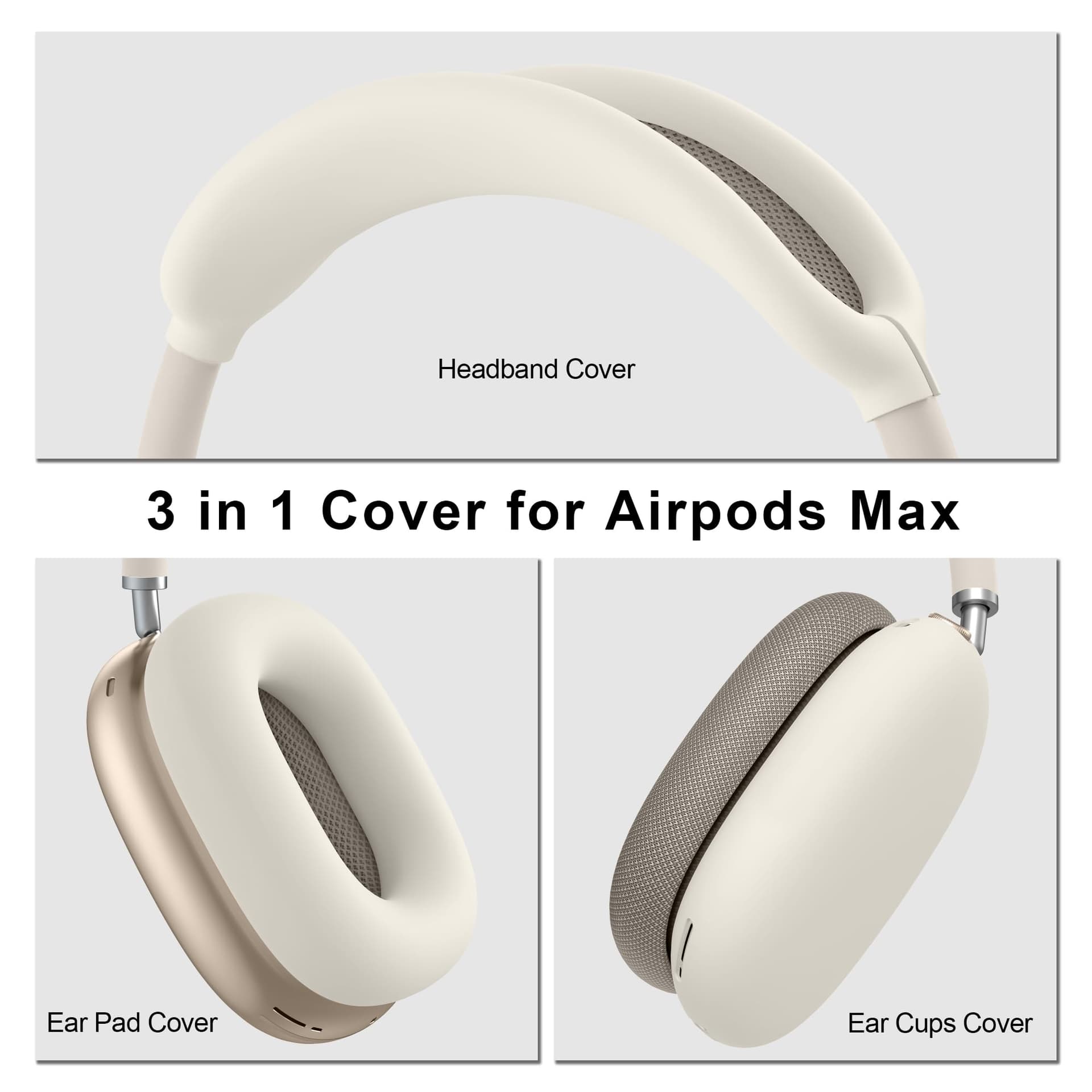 Silicone Cover for AirPods Max Headphones 2024, Soft Silicone & Anti-Scratch Protective Ear Cups Case/Ear Pad Cases/Headband Cover for Apple AirPods Max (Starlight) - Starlight thumbnail 3