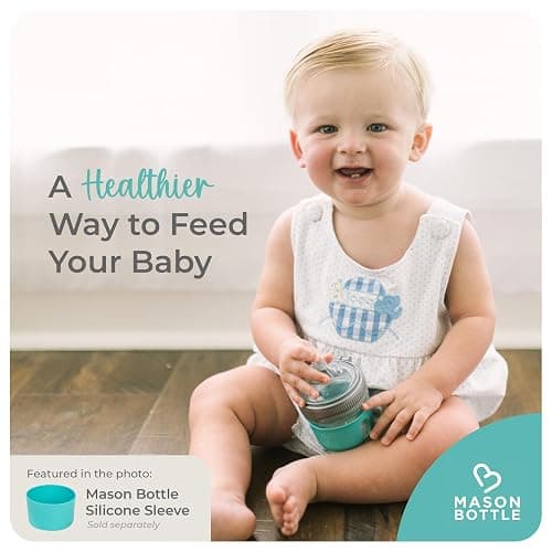 Mason Bottle 4oz Baby Glass Bottle Breast-Like Slow Flow Nipple, Cap & Ring | BPA-Free, Non-Toxic, Anti-Colic Baby Bottle, Complete Baby Feeding Bottle, Breastmilk Mason Bottle, Newborn Baby Essentials thumbnail 5
