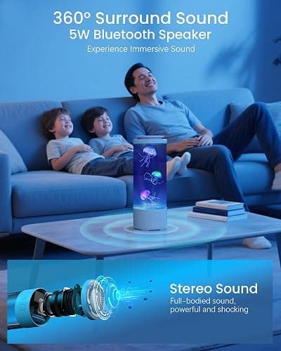 Eyesound Jellyfish Lamp Bluetooth Speaker with White Noise – 7 Color Changing Jelly Fish Tank Aquarium Light, 4 Lighting Modes for Relax & Sleep, Home Office Bedroom Decor, Gift for Kids Teens Adults thumbnail 3