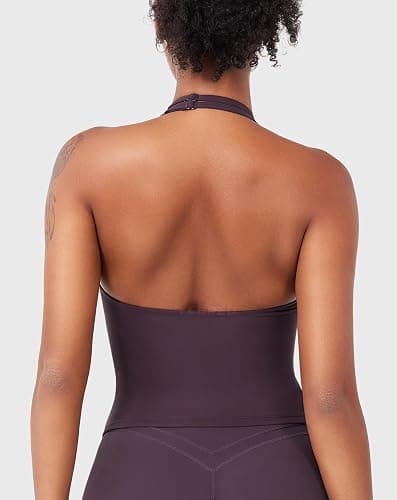 YEOREO Womens Halter Tank Tops Workout Impact Longline Strappy Top Padded Deep V Neck Wrap Gym Backless Bra Camisole thumbnail 6