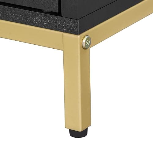 Homhedy Cat Litter Box Enclosure, Cat Washroom Furniture with Metal Frame, Pet House, Fit Most of Litter Box, Modern Style, Black and Gold thumbnail 9