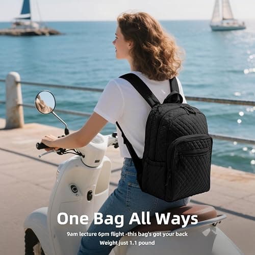 RosaRubus Backpack for Women,College Backpack,Quilted Casual Daypack,Waterproof Bookbag for 15.6Inch Laptop (Black) thumbnail 3