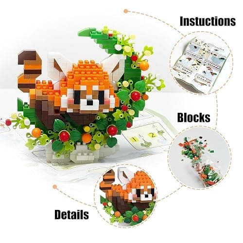 TENYEAH Red Panda 2 Pack Mini Block Building Animals, Toy Red Panda Lying on The Moon, Home Decor Micro Building Set for Adult, Desk Ornaments Home Decor, Small Gift for Birthday thumbnail 4