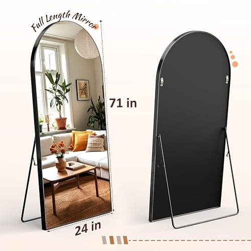 EOGOW 71" x 24" Arched Full Body Mirror,Standing or Leaning Tempered Glass Shatterproof Full Length Mirror with Stand for Bedroom Living Room Entryway,Black thumbnail 2
