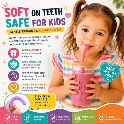 Reusable Silicone Straws for Tumblers, Smoothies & Kids Drinks – 15 Pack Flexible BPA-Free Drinking Straws with 2 Cleaning Brushes – Soft on Teeth & Lips – Fits 20oz & 30oz Tumblers thumbnail 4