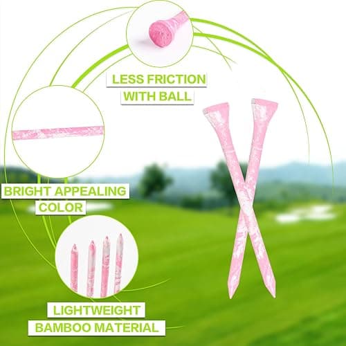 FINGER TEN Golf Tees Stylish Bamboo Wooden Coloured Painted Value 100 Pack, Durable 3 1/4 2 3/4 1 1/2 Inch Long Short Tee, Cool Style Purple Pink Green Enhanced Visibility for Men Women thumbnail 3