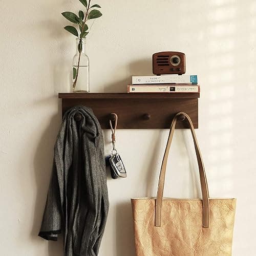 XAOMLP Entrance Coat Rack ，Coat Hooks, Wall-Mounted Wooden Hook Rack, Wall-Mounted Shelves are Very Suitable (Walnut Colored Finish-1) - Image 1