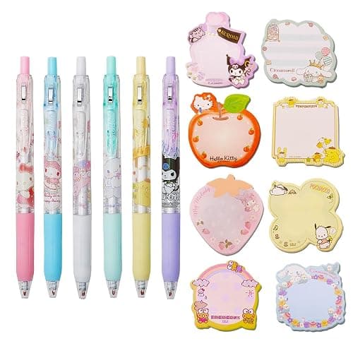 Cute Office Supplies - Including 6 Pcs Cartoon Gel Pens & 8 Pack Small Sticky Notes - Anime Cartoon Gifts Set for Girls - Image 1