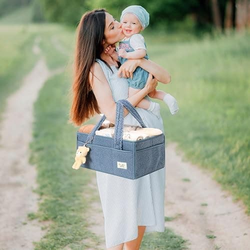 PeraBella Baby Diaper Caddy Organizer with Handle, Boy & Girl Shower Gift Basket, Portable Diaper Storage Basket Bin for Wipes, Newborn Baby Essentials Registry Search Must Haves, Car Caddy Organizer thumbnail 2