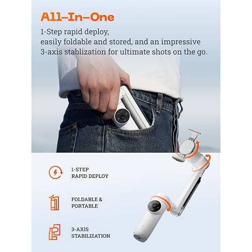 Insta360 Flow Gimbal Stabilizer for Smartphone, AI-Powered Gimbal, 3-Axis Stabilization, Built-in Tripod, Portable & Foldable, Auto Tracking Phone Stabilizer, Video Recording, Stone Gray thumbnail 2